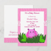 Invitation Baby shower Hippo rose (Devant / Derrière)