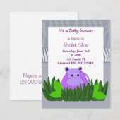 Invitation Baby shower Hippo violet (Devant / Derrière)