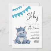 Invitation Baby shower Hippopotame animal mou de forêt (Devant)