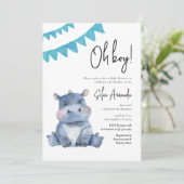 Invitation Baby shower Hippopotame animal mou de forêt (Debout devant)