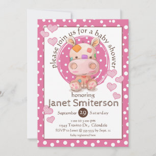 Invitation Baby-Shower Hippopotame Patchwork, rose