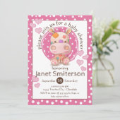 Invitation Baby-Shower Hippopotame Patchwork, rose (Debout devant)