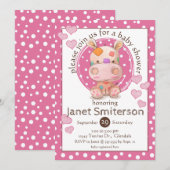 Invitation Baby-Shower Hippopotame Patchwork, rose (Devant / Derrière)