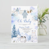 Invitation Baby shower Hiver Arctic Animal Clothesline (Debout devant)