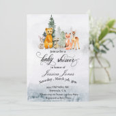Invitation Baby shower Hiver Bois Animaux Vacances (Debout devant)