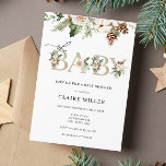 Invitation Baby shower Hiver Oh<br><div class="desc">Baby shower invitation avec "oh bébé" en lettres d'or élégantes avec une bordure de à feuillage persistant et de pinecones. Parfait pour un bébé d'hiver. Customisez avec vos informations.</div>