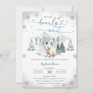 Invitation Baby Shower Hiver Ours Polaire Bleu