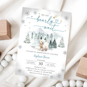 Invitation Baby Shower Hiver Ours Polaire Bleu