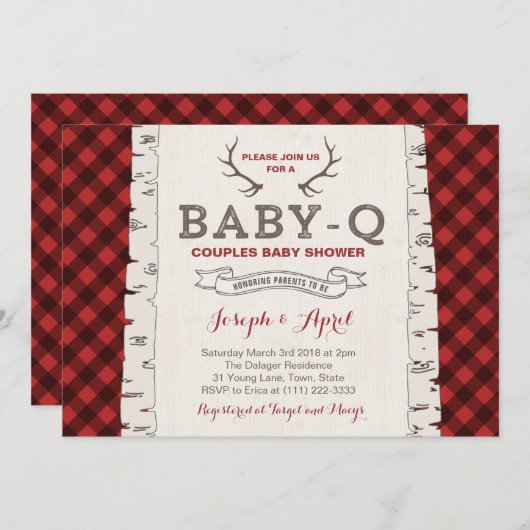 Invitation Baby shower hiver Plaid Couples pour garçon (Devant / Derrière)