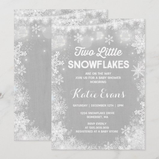 Invitation Baby shower hiver Twin Rustique Blanc (Devant / Derrière)