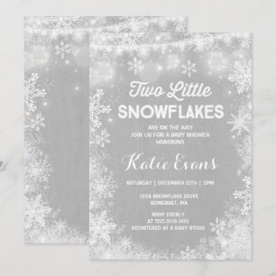 Invitation Baby shower hiver Twin Rustique Blanc