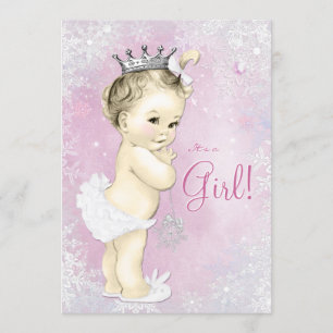Invitation Baby shower hiver Wonderland Girls Rose Snowflake