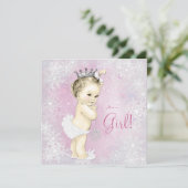 Invitation Baby shower hiver Wonderland Girls Rose Snowflake (Debout devant)