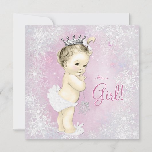 Invitation Baby shower hiver Wonderland Girls Rose Snowflake (Devant)