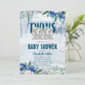 Invitation Baby shower hivernal Twin Elephants (Debout devant)