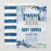 Invitation Baby shower hivernal Twin Elephants (Devant / Derrière)