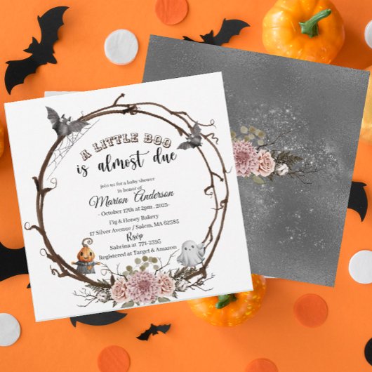 Invitation Baby shower Holloween Citrouille Little Boo