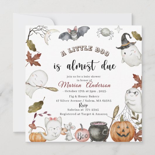 Invitation Baby shower Holloween Citrouille Little Boo (Devant)