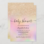Invitation baby shower holographique de parties scintillant G (Devant / Derrière)