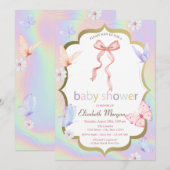 Invitation Baby shower holographique des papillons de fleurs  (Devant / Derrière)