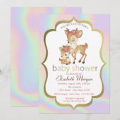 Invitation Baby shower holographique du cadre de cerf de bébé (Devant / Derrière)