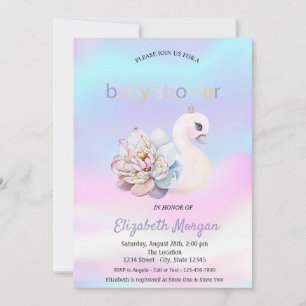 Invitation Baby shower holographique Fleur Cygne adorable