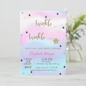 Invitation Baby shower holographique Twinkle Little Star (Debout devant)
