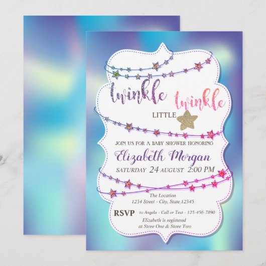 Invitation Baby shower holographique Twinkle Little Star (Devant / Derrière)
