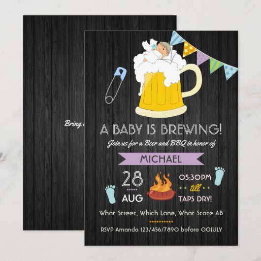 Invitation Baby shower homme Dadchelor Beer et BBQ Party (Devant / Derrière)