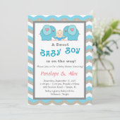 Invitation Baby shower honorant Garçon, bleu, blanc, couleur (Debout devant)