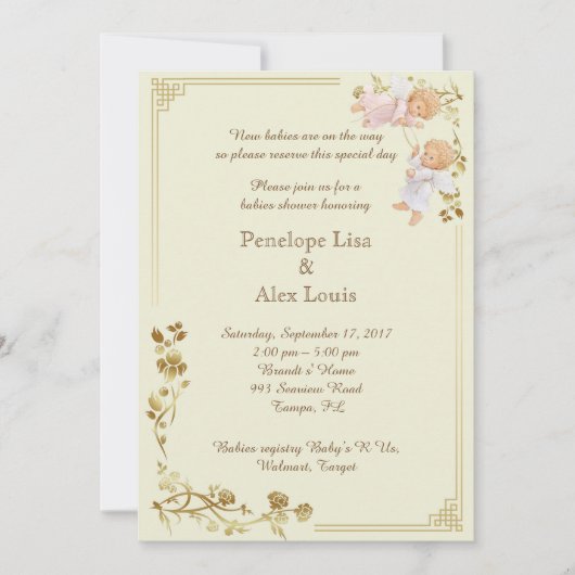 Invitation Baby shower honorant les jumeaux (Devant)