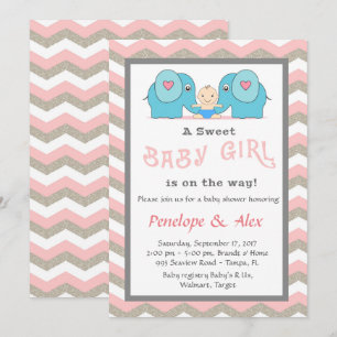 Invitation Baby shower honore Fille, rose, blanc, couleur