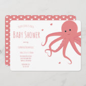Invitation Baby shower horizontal rose octopus mignon (Devant / Derrière)