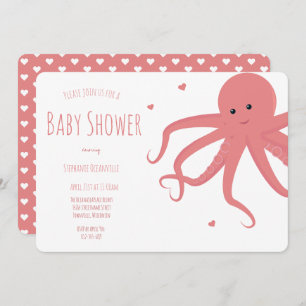 Invitation Baby shower horizontal rose octopus mignon