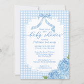 Invitation Baby Shower Hydrangea à carreaux Gingham Bleu (Devant)