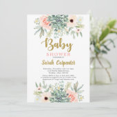 Invitation Baby shower hydrocoloré à fleurs Succulents (Debout devant)