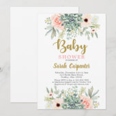 Invitation Baby shower hydrocoloré à fleurs Succulents (Devant / Derrière)