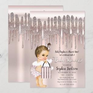 Invitation Baby shower Icy Rose Rose Diamond Parties scintill