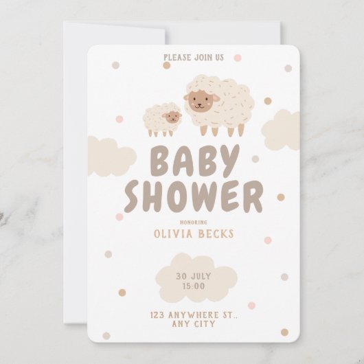Invitation Baby shower Illustratif Cream Pastel (Devant)