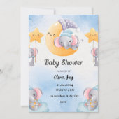Invitation Baby shower illustrée en bleu clair (Devant)