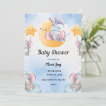Invitation Baby shower illustrée en bleu clair