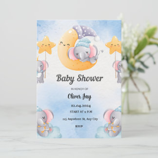 Invitation Baby shower illustrée en bleu clair