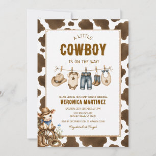 Invitation Baby Shower Impression Vache Marron Rustique