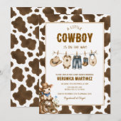Invitation Baby Shower Impression Vache Marron Rustique (Devant / Derrière)