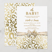 Invitation Baby Shower Imprimé Léopard Glam Or et Blanc (Devant / Derrière)