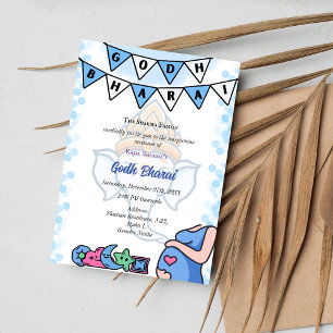 Invitation Baby shower indien Godh Bharai Hindu Blue