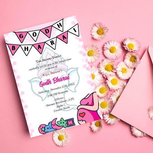Invitation Baby shower indien Godh Bharai Hindu Rose