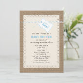Invitation Baby shower inspiré Burlap Lace & Blue Twine (Debout devant)