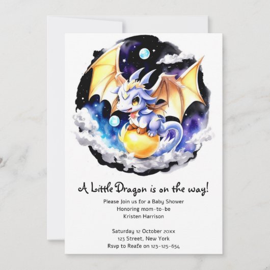 Invitation Baby shower inspiré par les dragons (Devant)