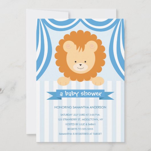 Invitation Baby shower Inviation - garçon de lion de cirque (Devant)